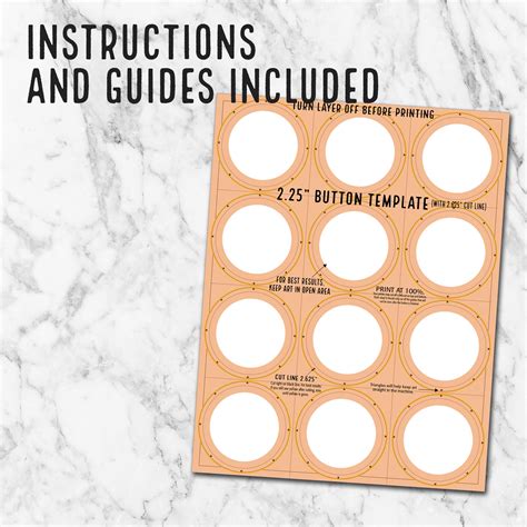 Instant Download 225 Button Template 2625 Cut Line Etsy