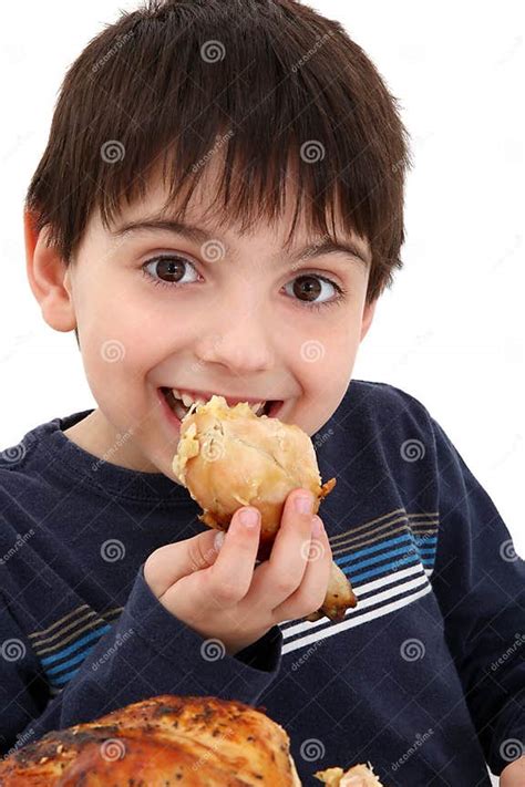 Boy Eating Chicken Stock Image Image Of Happy Child 8669425