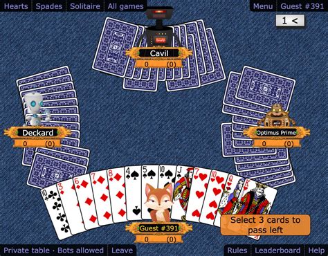 Hearts Online Free Hearts Card Game Single Multiplayer
