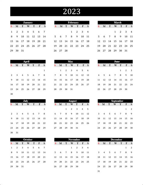 2023 Year Calendar Yearly Printable 2023 Calendar Free Printable