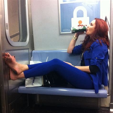 Barefoot Lady Is Just Going To Kick Back And Relax On The Subway Like