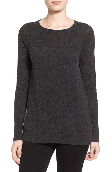 Halogen Zip Back Crewneck Cashmere Sweater Regular And Petite Nordstrom