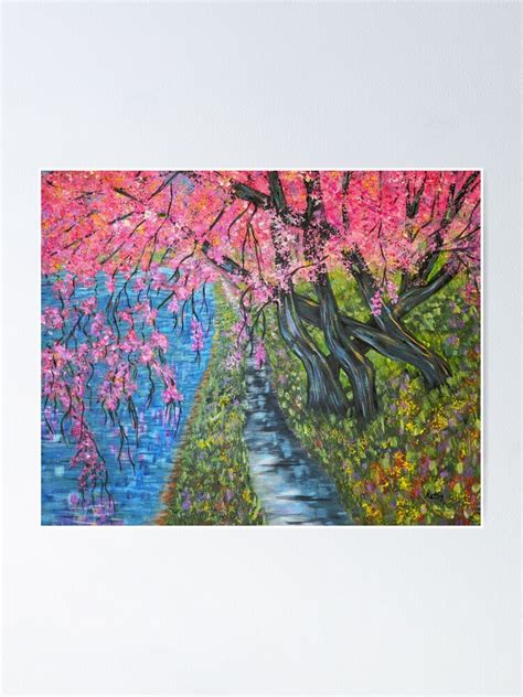 Cherry Blossoms Spring Cherry Trees Landscape Painting Original Art Poster For Sale By