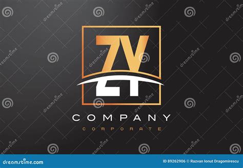 Zy Z Y Golden Letter Logo Design With Gold Square And Swoosh Stock Vector Illustration Of