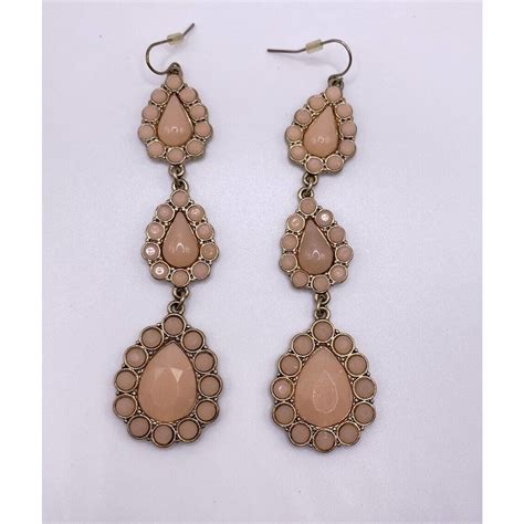 Vintage Nude Cream Stone Droplets Dangle Gold Tone Ea Gem