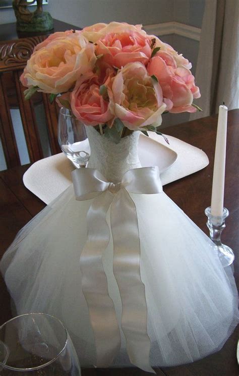 15 Inch High Wedding Table Centerpiece Ivory Tulle Skirt