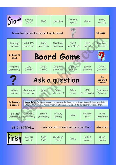 Board Game Ask A Question Medium Esl Worksheet By Philipr