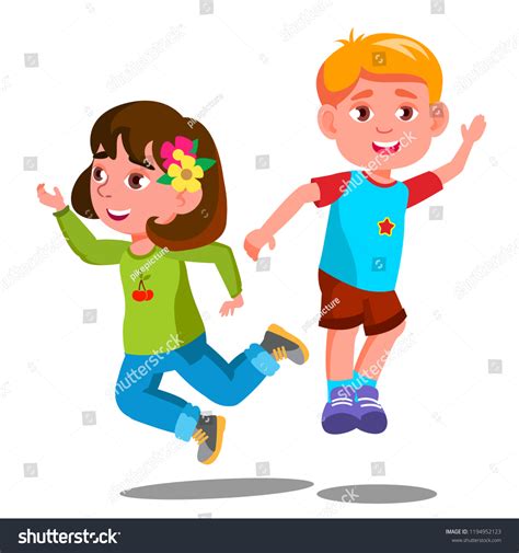 Group Happy Children Jumping Together Vector Stock Vector Royalty Free