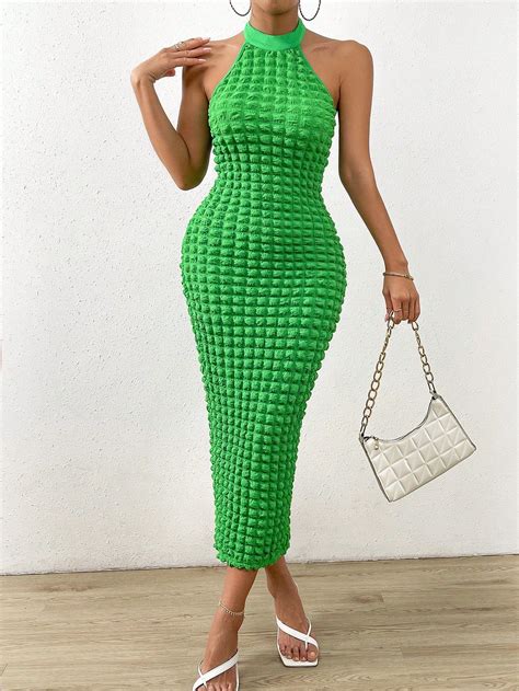green elegant collar sleeveless fabric plain bodycon embellished high stretch women clothing
