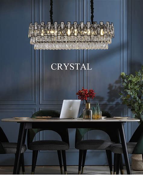 Modern Rectangle Black Crystal Chandelier For Diningliving Room