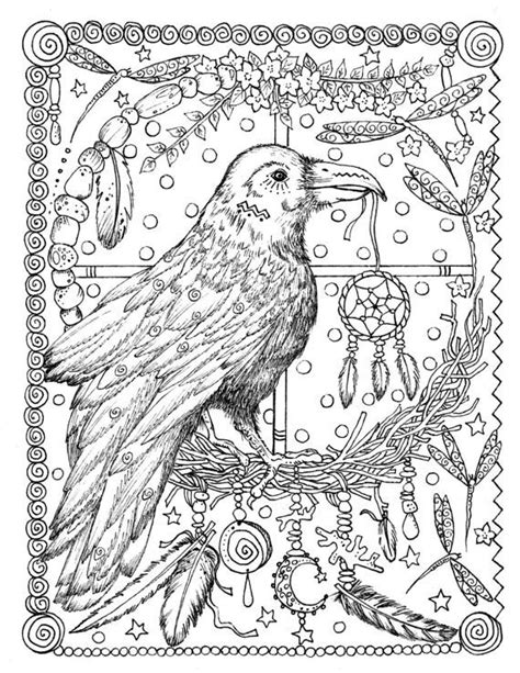 5 Pages Instant Download Animal Spirits To Color Wolf Raven Crow Eagle