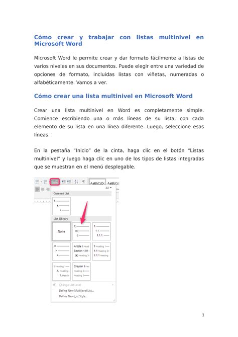 Cómo Crear Y Trabajar Con Listas Multinivel En Microsoft Word Cómo