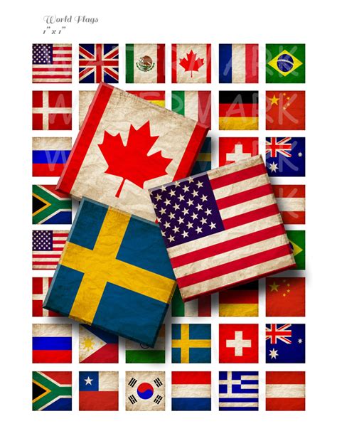 World Flags Digital Collage Sheet 1 Inch 1 X 1 Instant Etsy