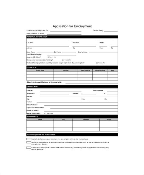 Free 10 Sample Employment Application Forms In Pdf