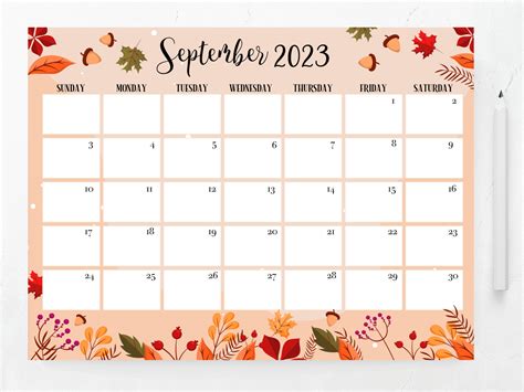 Editable September 2023 Calendar Printable Calendar Etsy