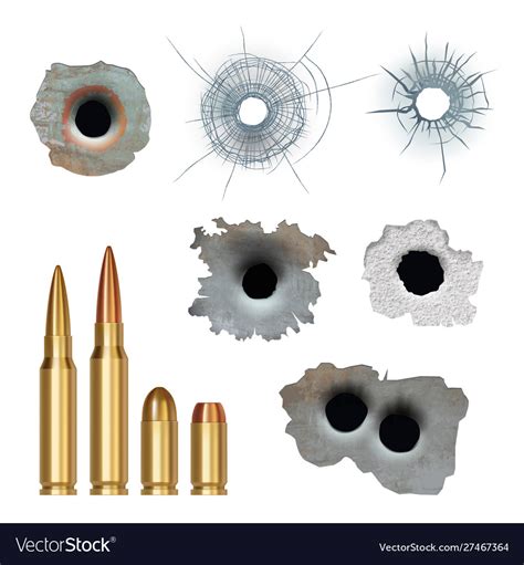 Bullets Realistic Damaged Cracked Gun Holes Vector Image