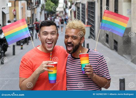 Carefree Homosexual Couple Celebrating Diversity Stock Image Image Of Couple Colorful 162982189