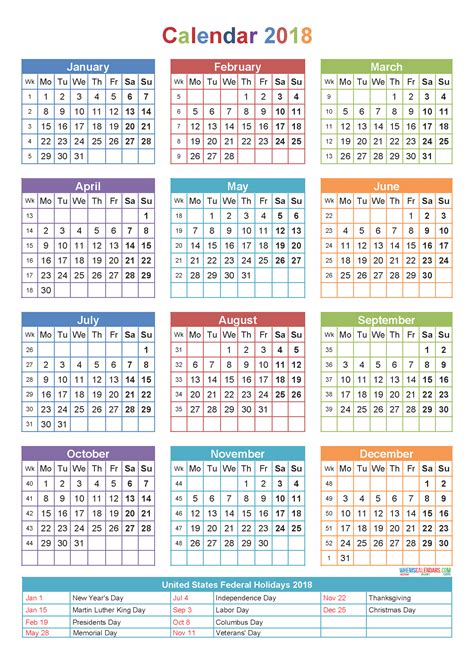 Free Printable Calendar 2018 With Holidays Download Free Printable
