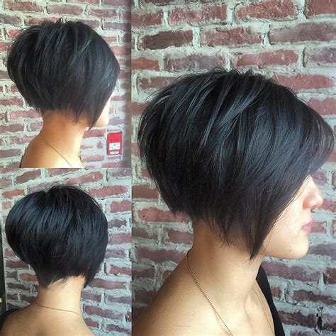 Black Undercut Bob With Choppy Graduated Layers And Shaved Nape The