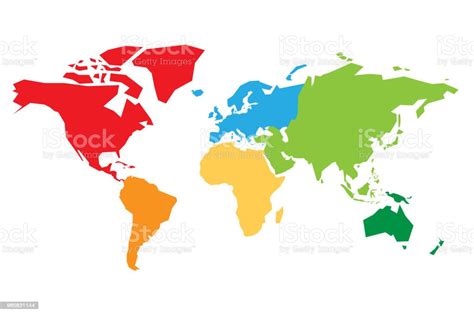 Ilustración De Mapa Del Mundo Dividido En Seis Continentes Cada
