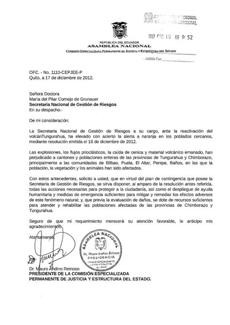 Carta A La Secretaría Nacional De Riesgos