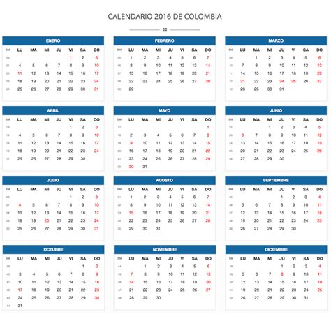 Calendario 2016 De Colombia Festivos 2016 Calendario De Colombia