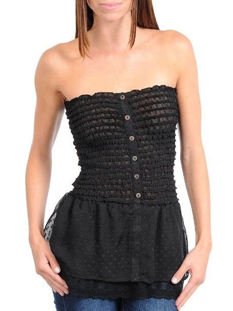 Sheer Black Ruffled Lace Polka Dot Peplum Tube Top