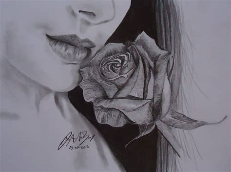 Dibujo De Chica Con Una Rosa En Lápiz Taringa