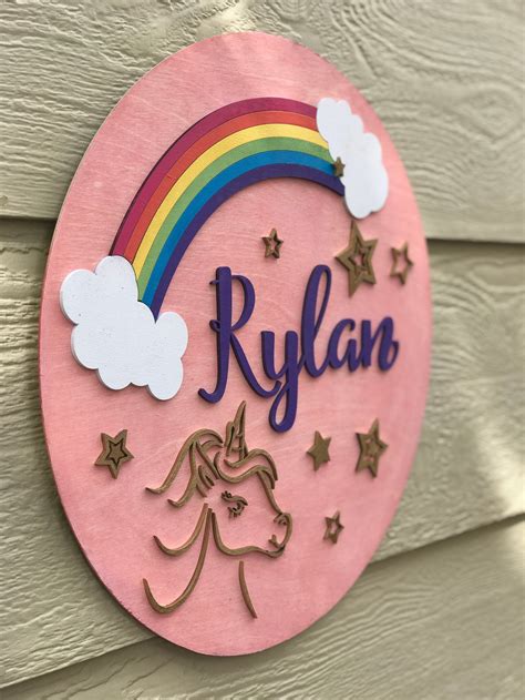 Rainbow And Unicorn Name Sign For Girls Nursery Unicorn Name Etsy