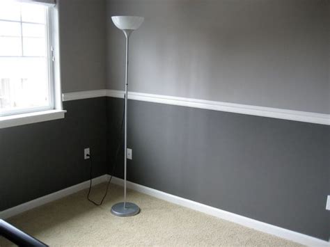 Red and black wall painting ideas. Grey walls, Chair railing and Two tones on Pinterest