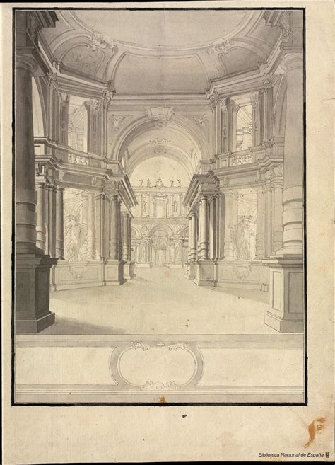 Pórtico Y Patio De Palacio Anónimo Español S Xviii — Dibujo — 1700