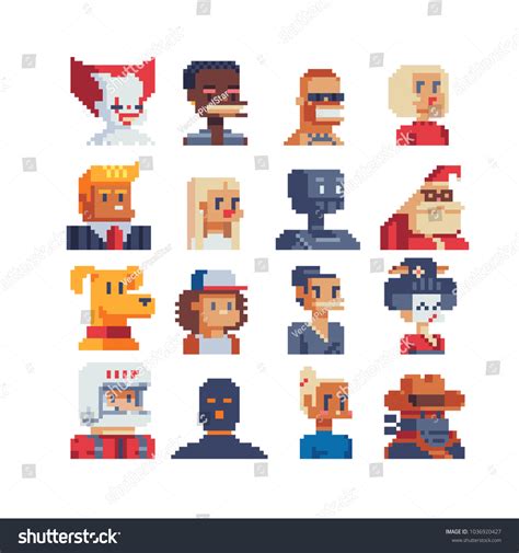 Pixel Art Avatar Profile Characters Set Stock Vector Royalty Free Shutterstock
