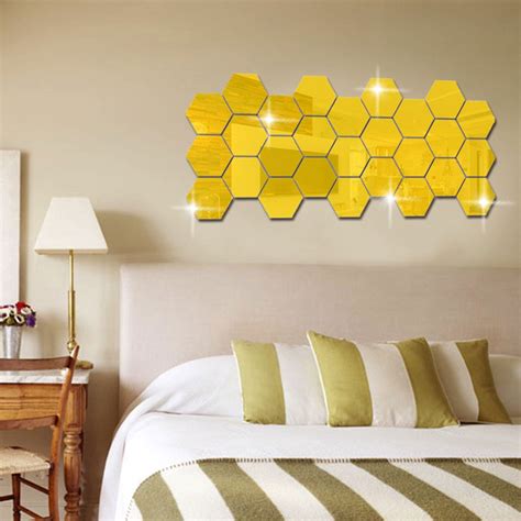 12pcs 3d Mirror Wall Sticker Acrylic Hexagon Art Mural Decal Diy Dining
