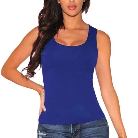 Women Sleeveless Back Lace Up Royal Blue Tank Top Online Store For