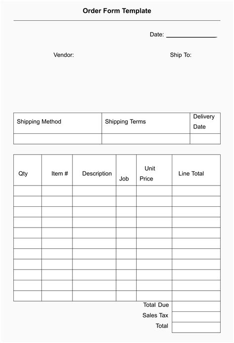 Printable Blank Order Form Template Free Printable Templates