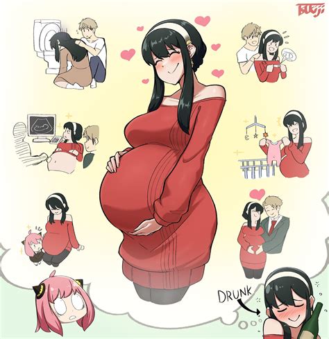 A Pregnant Woman Is Surrounded By Other Cartoon Characters