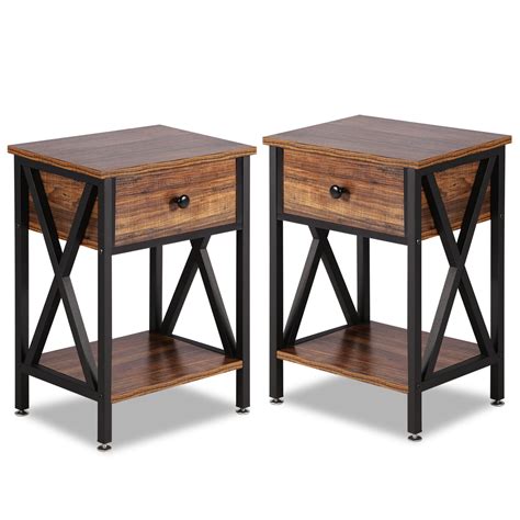 Vecelo Sets Of 2x Design Nightstand With Drawer And Storage Shelf