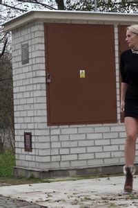 Katy Sky Staggering Blonde Squats To Pee Outside