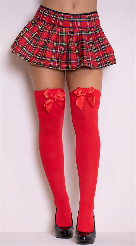 Opaque Thigh Highs With Satin Bow Costume Hosiery Costume Thigh High Satin Bow Thigh High