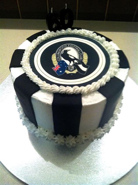 Football birthday cake with name and age. AFL Collingwood cake | Football cake, Kids party food ...