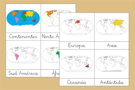 Tarjetas Montessori De Los Continentes Posicional Actividades De Mapa