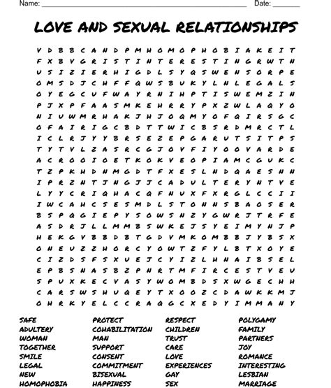 Love And Sexual Relationships Word Search Wordmint