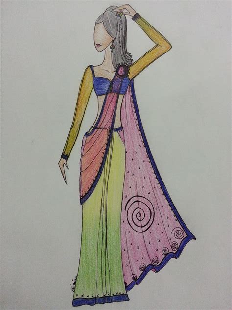 Beauty And Elegance Designer Saree Sketch