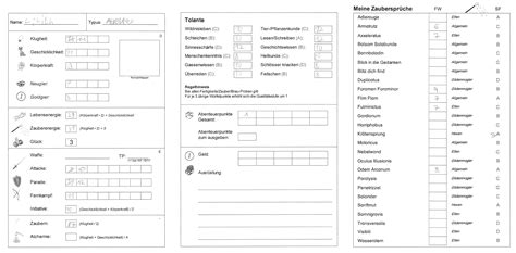 Charakterbogen in pen & paper. Drei einfache DSA-Charakterbögen und Regel-Systeme für ...