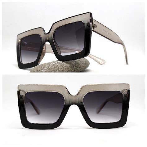 big square sunglasses woman oversized crystal bicolored grey black frame black gradient lens