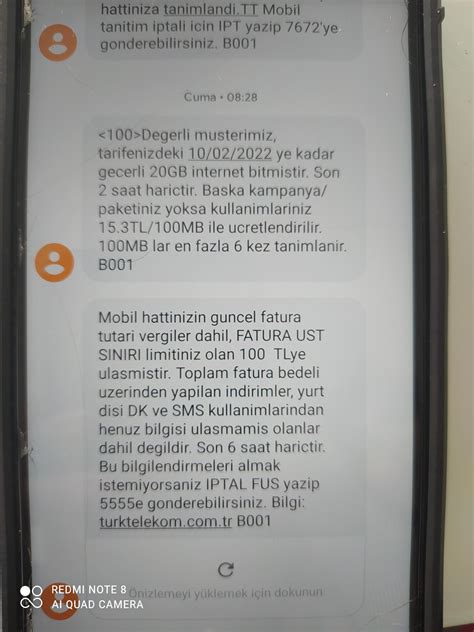 Türk Telekom Paket Bitimi Ve Aşımı Bilgilendirme Mesajları Sıkıntılı