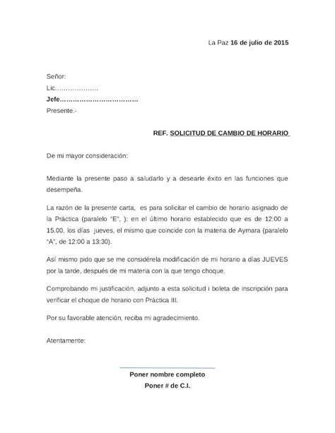 Docx Modelo De Carta Para Solicitar Cambio De Horario Dokumentips