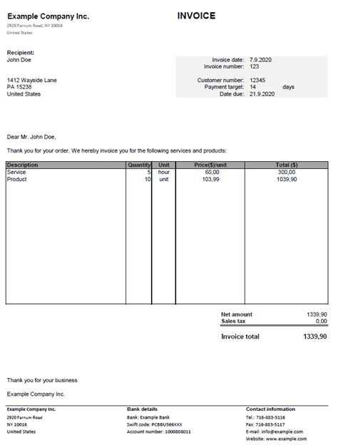 Small Business Invoice Invoice Template Ionos