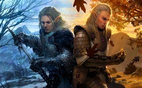 Snow Leaves Rings Weapons Fantasy Art Elves Artwork Warriors