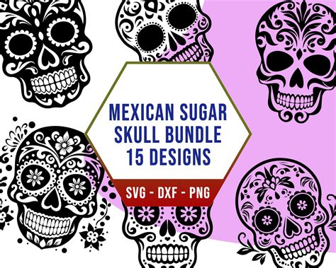 Mexican Sugar Skull Svg Bundle Skull Calavera Svg Pack Etsy